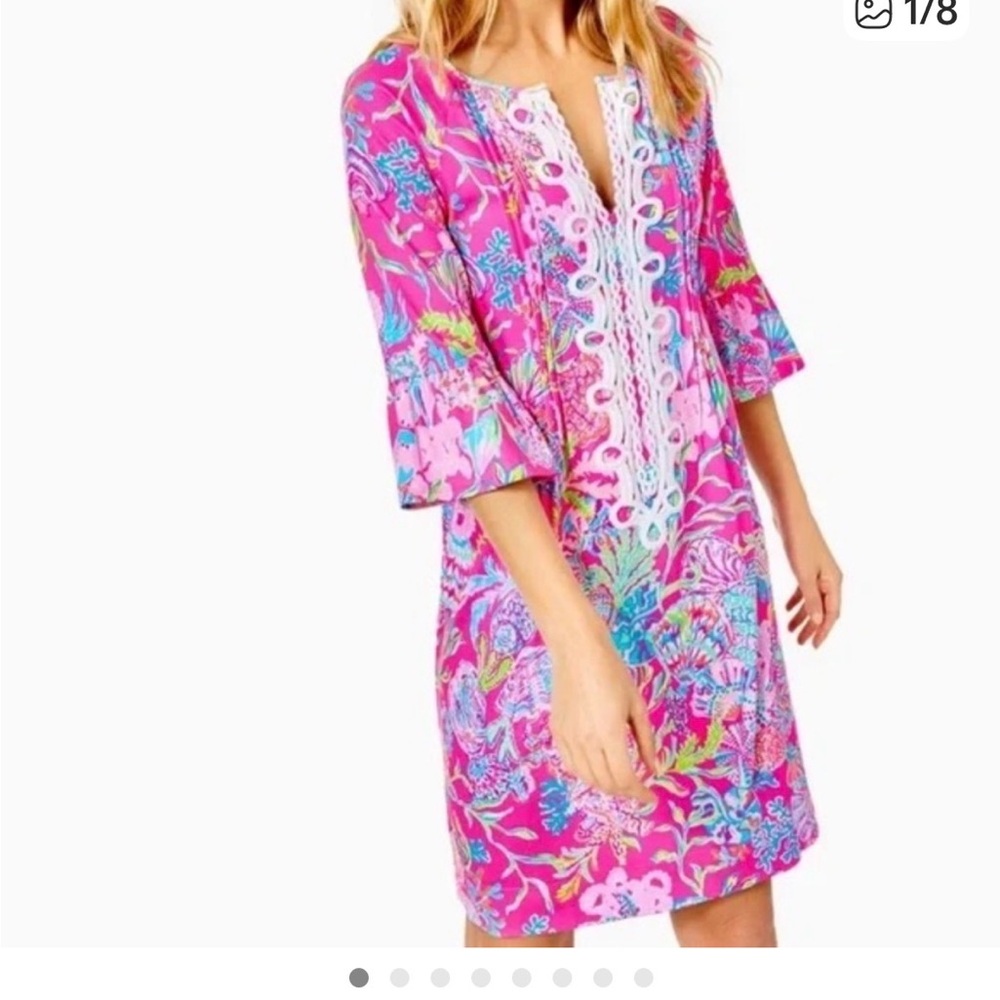Lilly Pulitzer Hot Pink Floral Swim Coverup with Blue & Green Accents